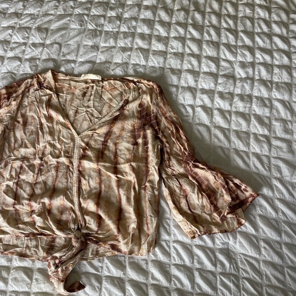 Lovestitch Cream and Brown Boho Metallic Patterned Top - Picture 2 of 9